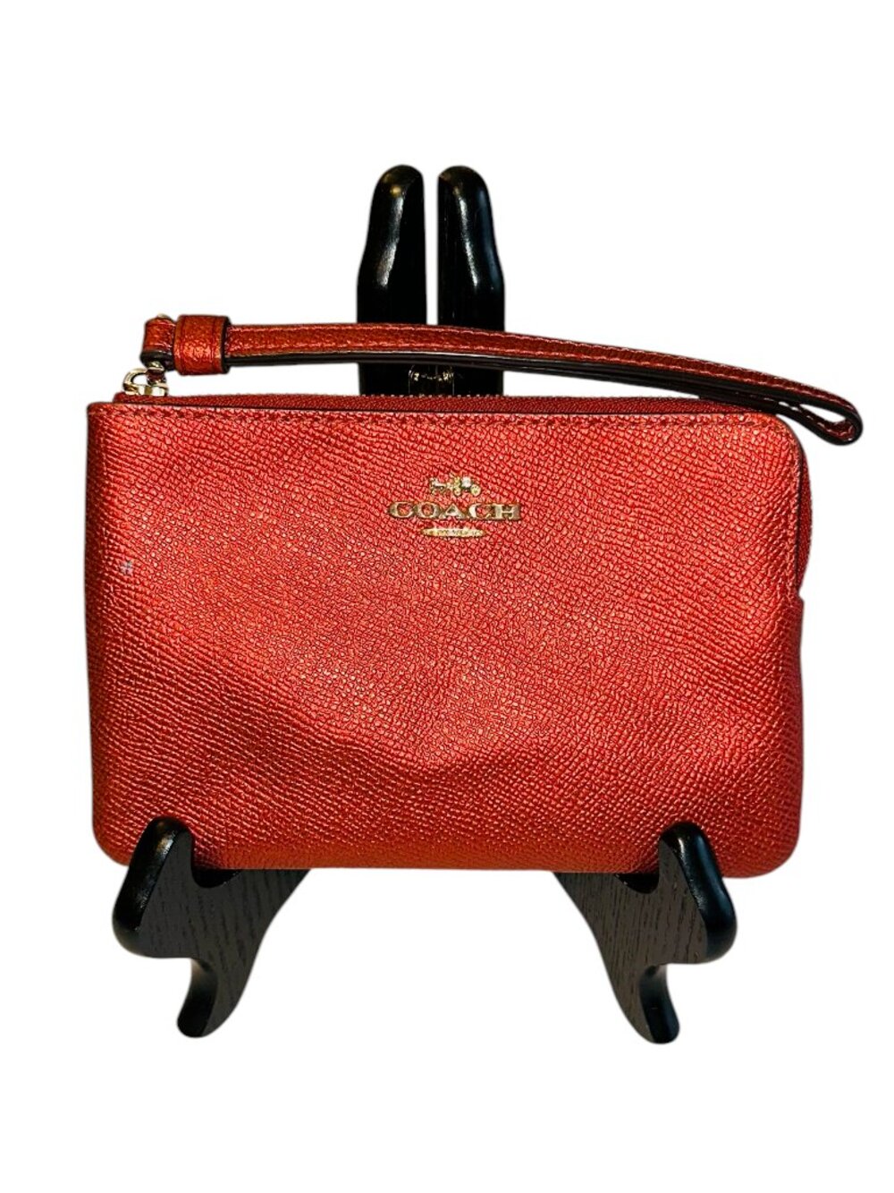 Coach Metallic Cherry Small Corner Zip Wristlet